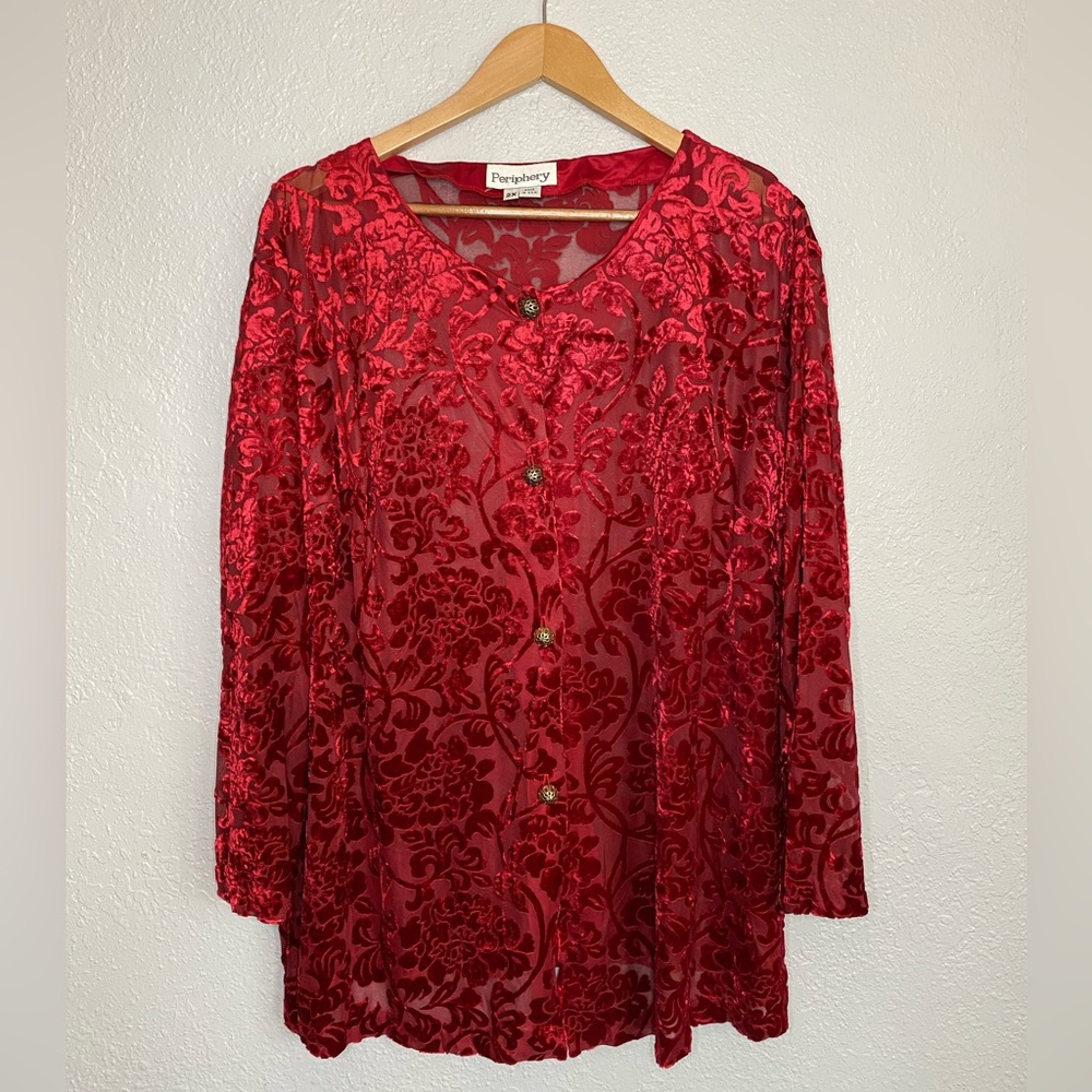 Vintage Periphery Sheer and Velvet Burnout Blouse